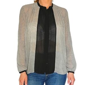 Rachel Rachel Roy Blouse Semi Sheer Button Up Black Striped Size Small